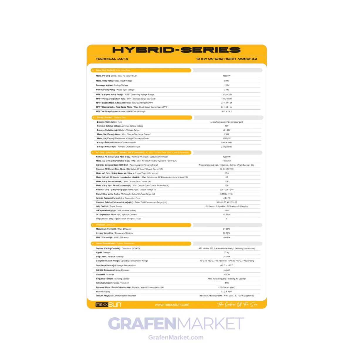 MEXXSUN 12 kW (12000 W) 48 V Monofaze Hibrit İnverter | LV - Görsel 4