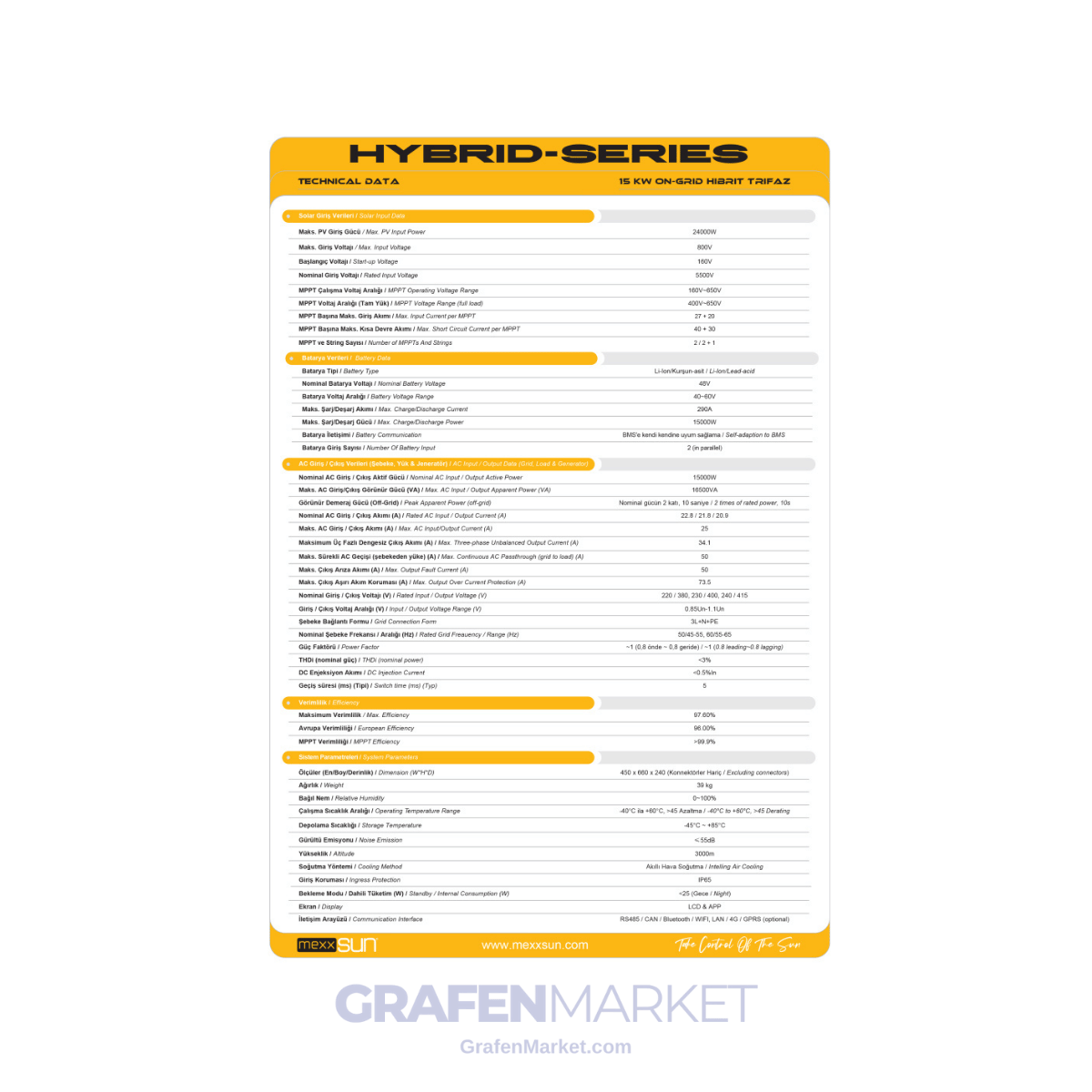 MEXXSUN 15 kW (15000 W) 48 V Monofaze Hibrit İnverter | LV - Görsel 4