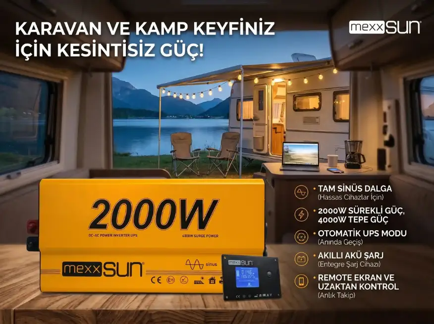 2 kW (2000W) 12 V UPS Tam Sinüs İnverter - Remote Ekran